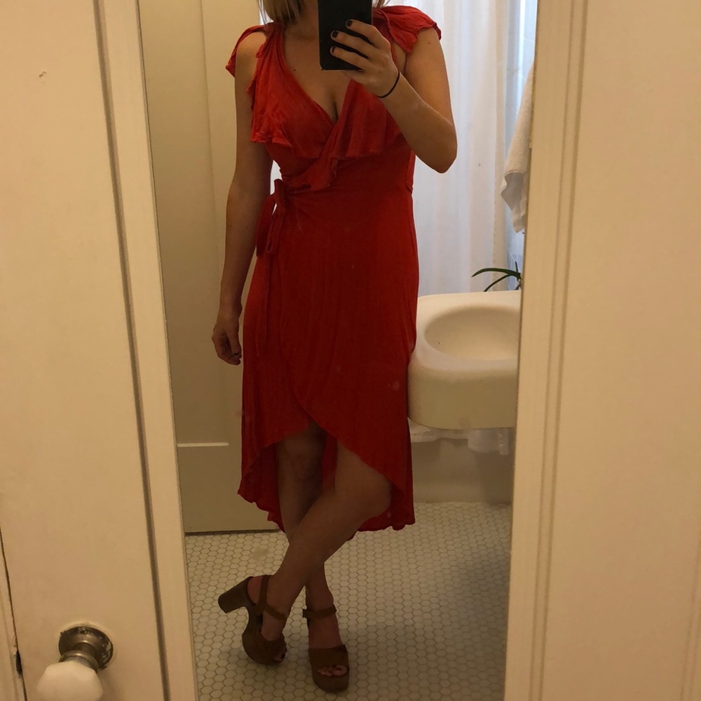 Red wrap dress